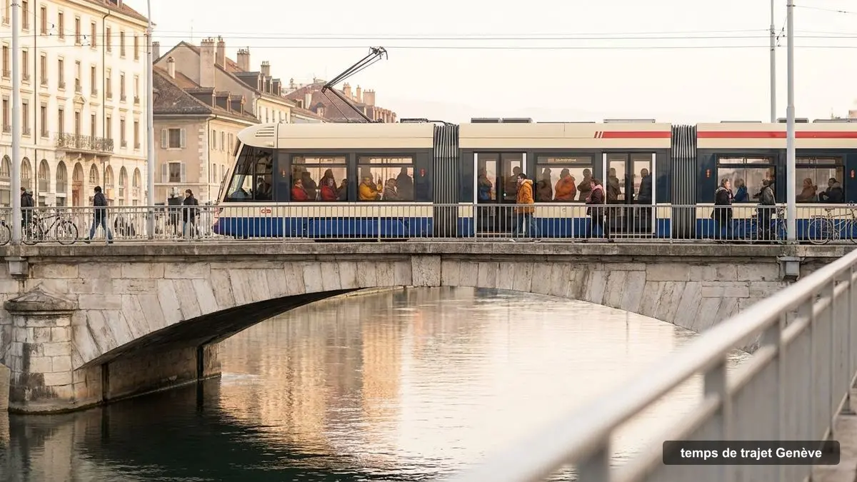 Geneva tram crossing the Rhône